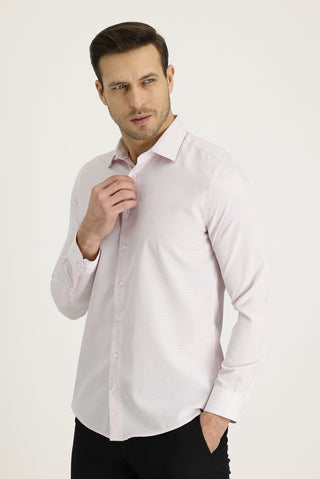  Açık Kırmızı Uzun Kol Slim Fit Dar Kesim Desenli Gömlek