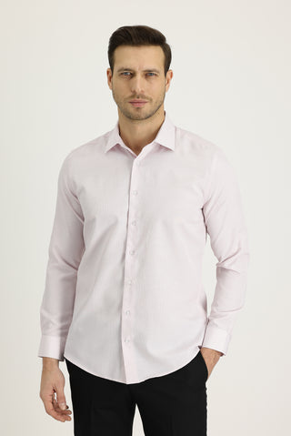  Açık Kırmızı Uzun Kol Slim Fit Dar Kesim Desenli Gömlek