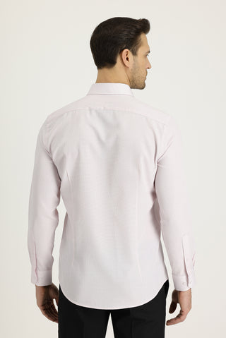  Açık Kırmızı Uzun Kol Slim Fit Dar Kesim Desenli Gömlek
