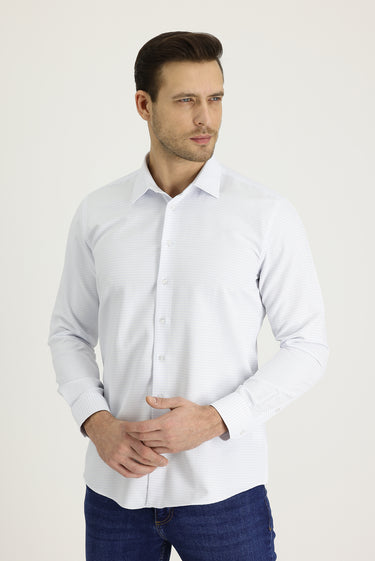  Beyaz Uzun Kol Slim Fit Dar Kesim Desenli Pamuklu Kolay Ütülenebilir Gömlek