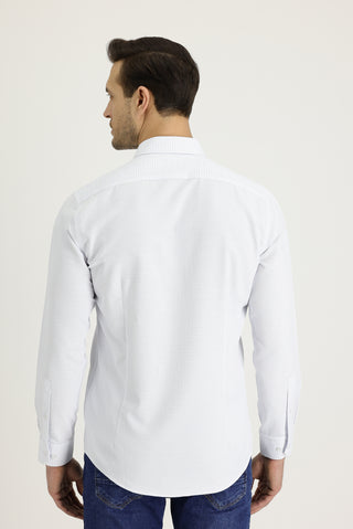  Beyaz Uzun Kol Slim Fit Dar Kesim Desenli Pamuklu Kolay Ütülenebilir Gömlek