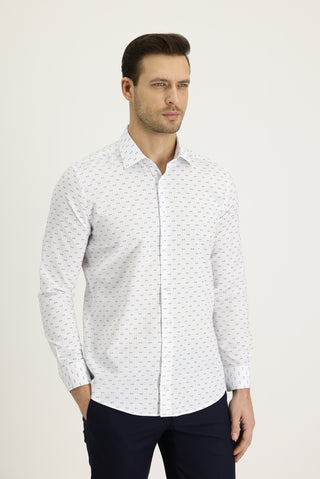  Orta Lacivert Uzun Kol Slim Fit Dar Kesim Desenli Pamuklu Kolay Ütülenebilir Gömlek