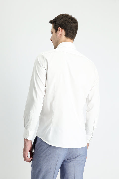 Beyaz Uzun Kol Slim Fit Dar Kesim Klasik Su İtici Leke Tutmaz 4 Mevsim Pamuk Gömlek