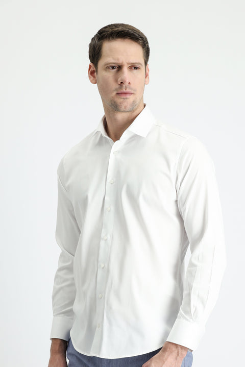 Beyaz Uzun Kol Slim Fit Dar Kesim Klasik Nano Care Su İtici Leke Tutmaz 4 Mevsim Pamuk Gömlek