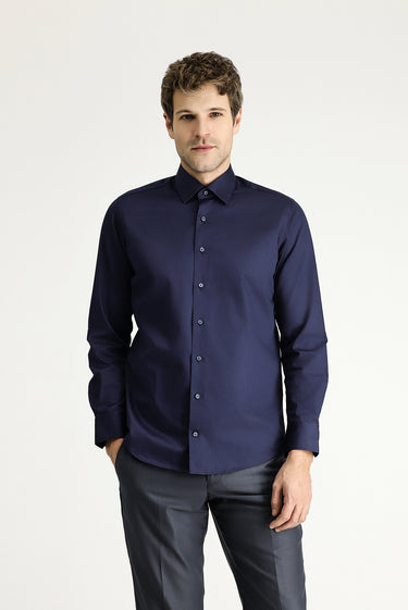  Koyu Lacivert Uzun Kol Slim Fit Dar Kesim Klasik Pamuk Gömlek