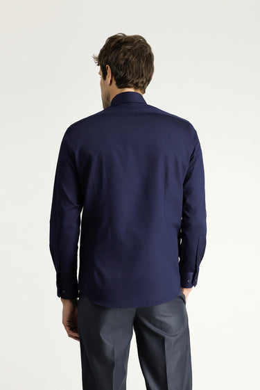  Koyu Lacivert Uzun Kol Slim Fit Dar Kesim Klasik Pamuk Gömlek
