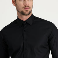 Siyah Uzun Kol Slim Fit Dar Kesim Non Iron Pamuklu Gömlek