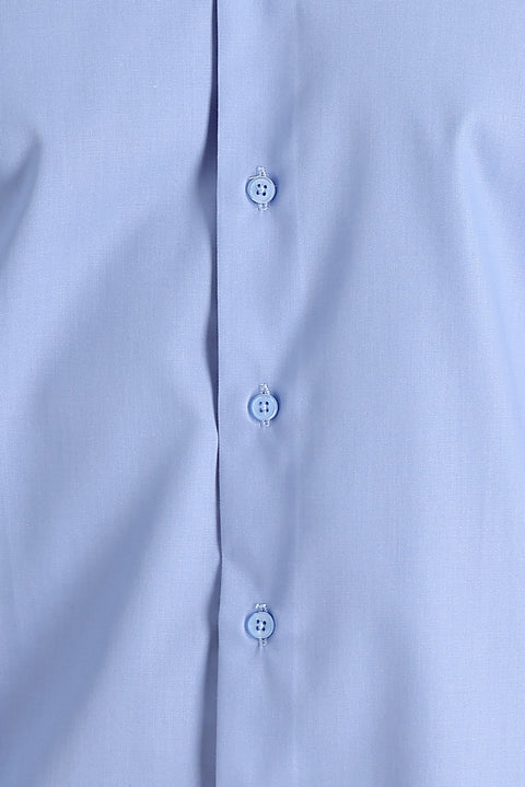 Açık Mavi Uzun Kol Slim Fit Dar Kesim Non Iron Saten Pamuklu Gömlek