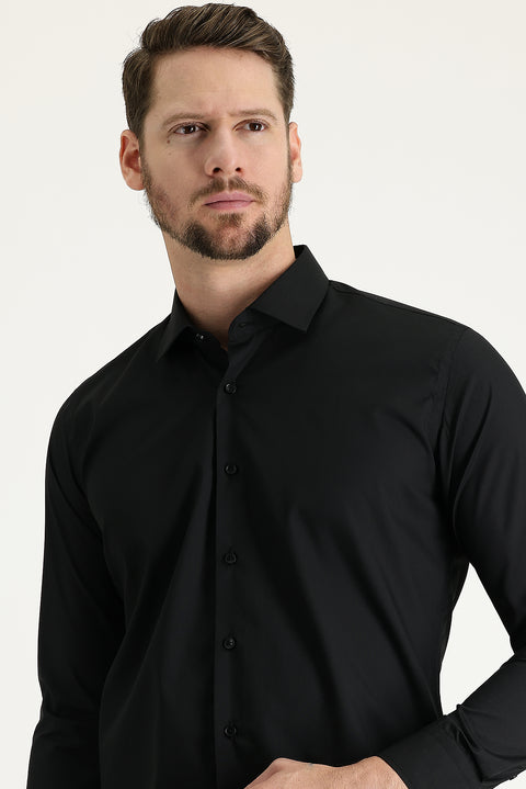 Black Long Sleeve Slim Fit Cotton Shirt