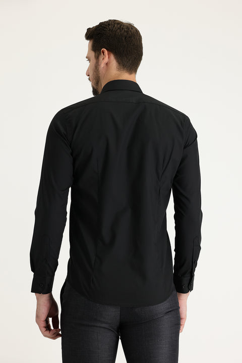 Black Long Sleeve Slim Fit Cotton Shirt