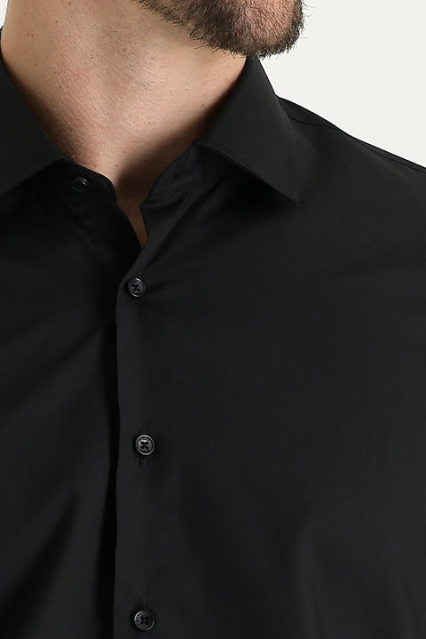 Black Long Sleeve Slim Fit Cotton Shirt