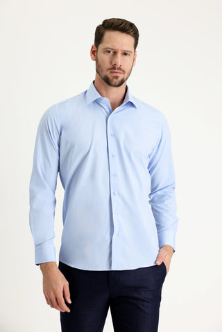  Uçuk Mavi Uzun Kol Slim Fit Dar Kesim Klasik Pamuklu Gömlek