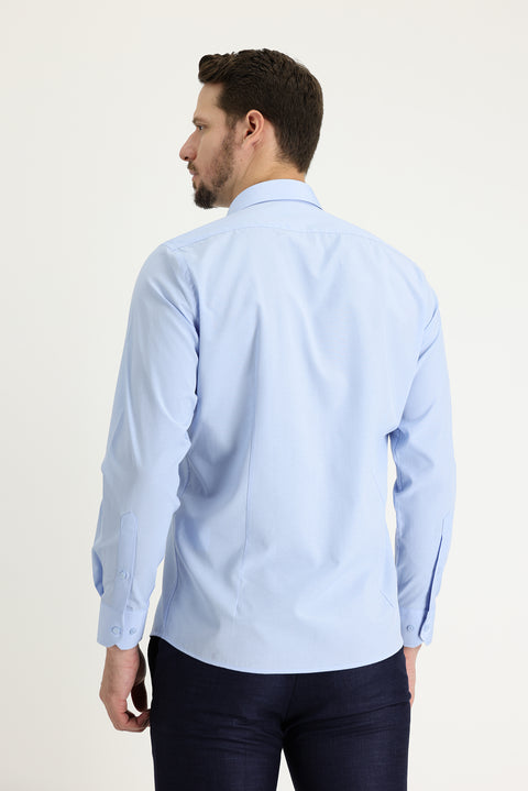 Light Blue Long Sleeve Slim Fit Classic Cotton Shirt