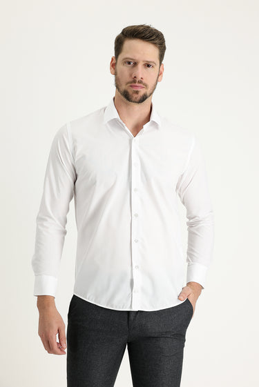 Beyaz Uzun Kol Slim Fit Dar Kesim Klasik Pamuklu Gömlek