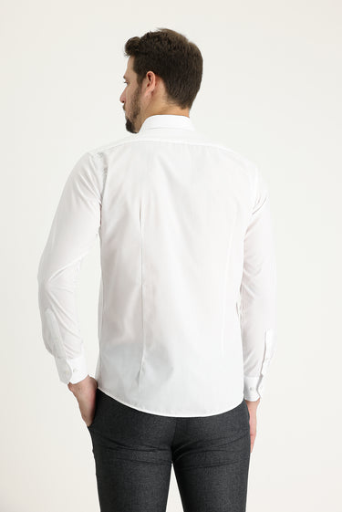  Beyaz Uzun Kol Slim Fit Dar Kesim Klasik Pamuklu Gömlek