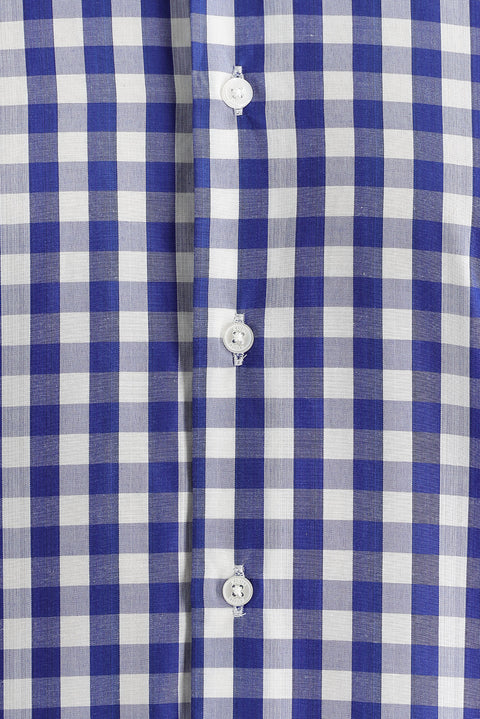 Orta Lacivert Uzun Kol Slim Fit Dar Kesim Kareli Gömlek