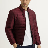Şarap Bordo Slim Fit Dar Kesim Kapitone Spor Mont