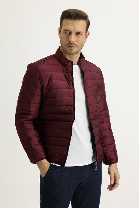 Şarap Bordo Slim Fit Dar Kesim Kapitone Spor Mont