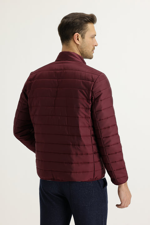 Şarap Bordo Slim Fit Dar Kesim Kapitone Spor Mont