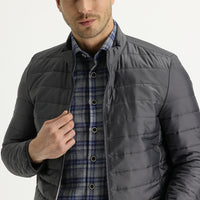 Orta Antrasit Slim Fit Dar Kesim Kapitone Spor Mont