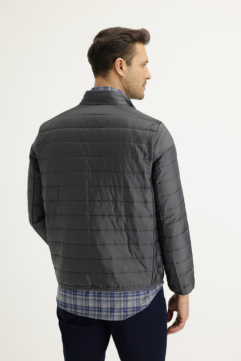 Orta Antrasit Slim Fit Dar Kesim Kapitone Spor Mont