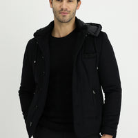 Black Wool Hooded Sport Jacket