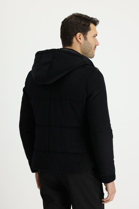 Black Wool Hooded Sport Jacket