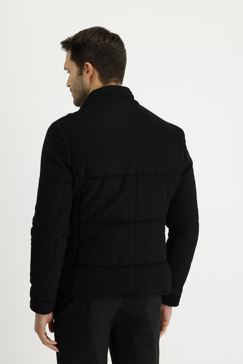 Black Wool Hooded Sport Jacket