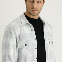Açık Gri Slim Fit Dar Kesim Ekose Shacket Gömlek / Mont
