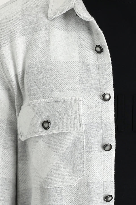 Açık Gri Slim Fit Dar Kesim Ekose Shacket Gömlek / Mont