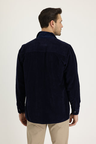  Orta Lacivert Slim Fit Dar Kesim Shacket Pamuk Gömlek / Mont