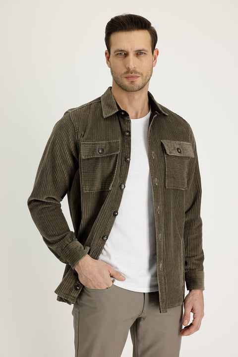 Orta Vizon Slim Fit Dar Kesim Shacket Pamuk Gömlek / Pamuk Mont