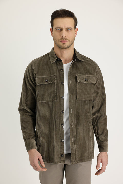 Orta Vizon Slim Fit Dar Kesim Shacket Pamuk Gömlek / Pamuk Mont