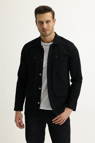  Siyah Slim Fit Dar Kesim Shacket Gömlek / Mont