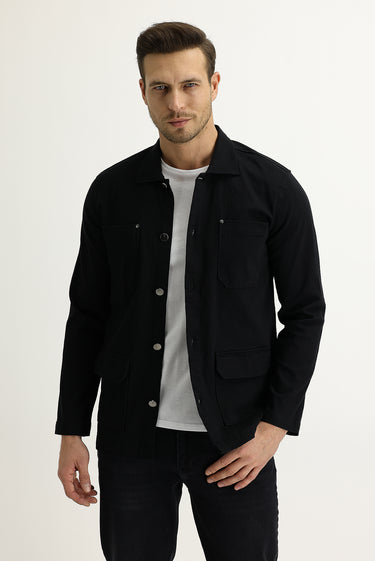 Siyah Slim Fit Dar Kesim Shacket Gömlek / Mont