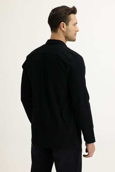Siyah Slim Fit Dar Kesim Shacket Gömlek / Mont