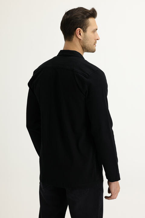 Siyah Slim Fit Dar Kesim Shacket Gömlek / Mont