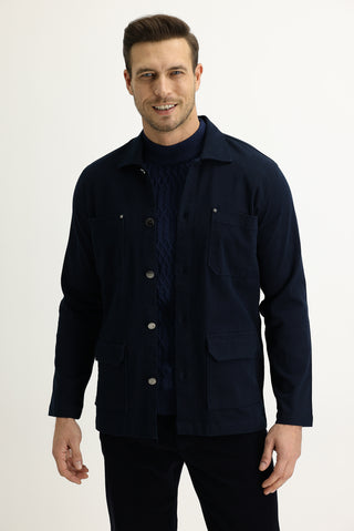  Koyu Lacivert Slim Fit Dar Kesim Shacket Gömlek / Mont