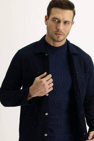  Koyu Lacivert Slim Fit Dar Kesim Shacket Gömlek / Mont