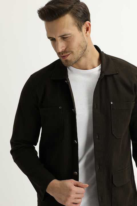 Koyu Kahve Slim Fit Dar Kesim Shacket Gömlek / Mont