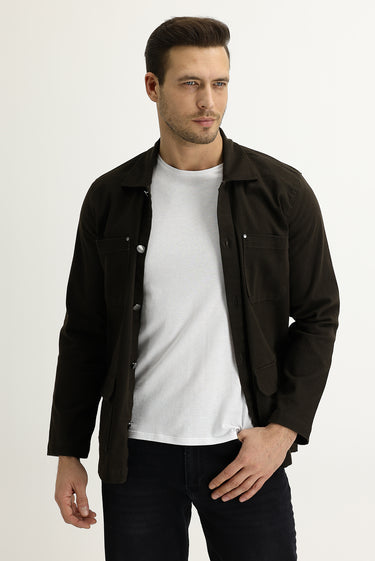 Koyu Kahve Slim Fit Dar Kesim Shacket Gömlek / Mont
