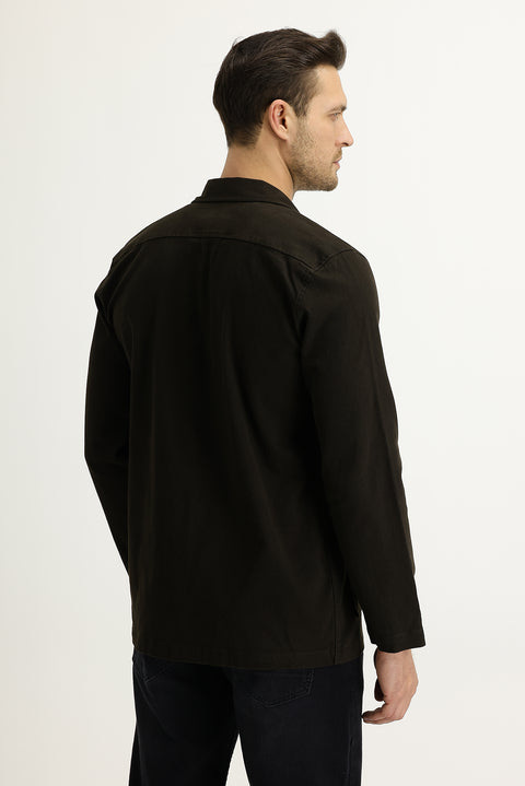 Koyu Kahve Slim Fit Dar Kesim Shacket Gömlek / Mont