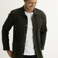 Asker Haki Slim Fit Dar Kesim Shacket Gömlek / Mont