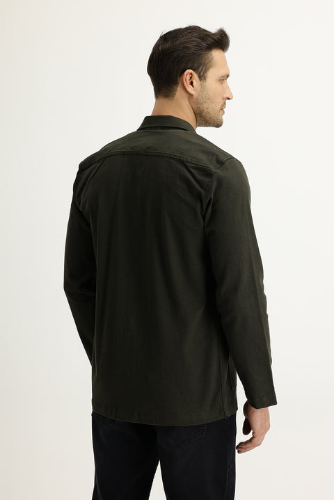 Asker Haki Slim Fit Dar Kesim Shacket Gömlek / Mont