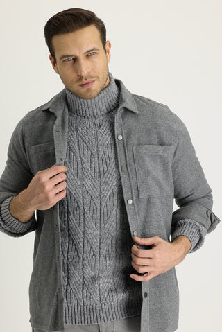  Orta Gri Slim Fit Dar Kesim Shacket Gömlek / Mont