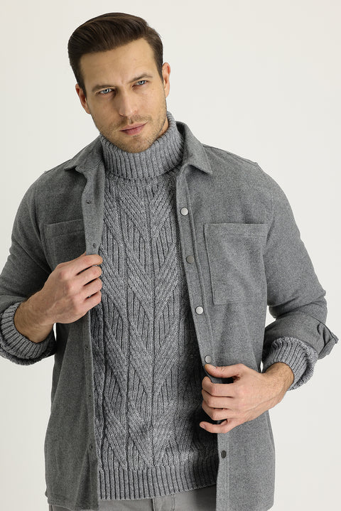 Orta Gri Slim Fit Dar Kesim Shacket Gömlek / Mont