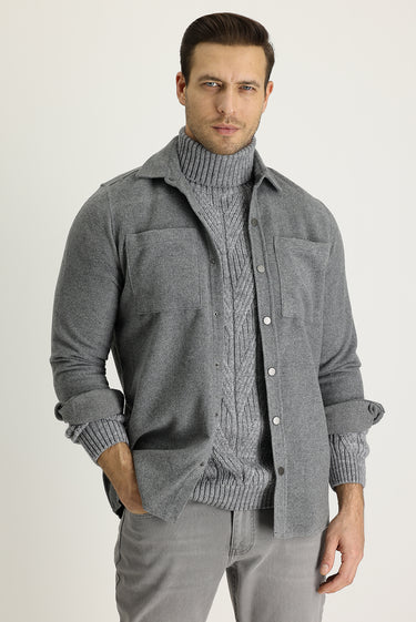 Orta Gri Slim Fit Dar Kesim Shacket Gömlek / Mont
