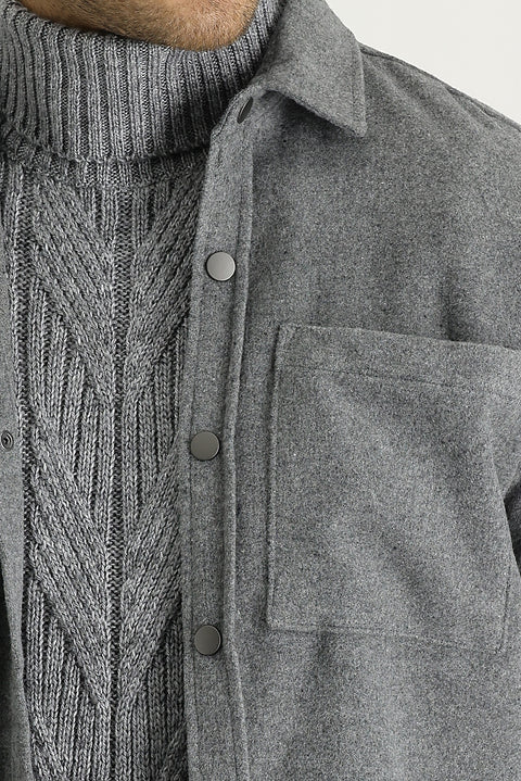 Orta Gri Slim Fit Dar Kesim Shacket Gömlek / Mont