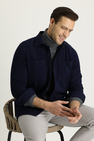  Koyu Lacivert Slim Fit Dar Kesim Shacket Gömlek / Mont