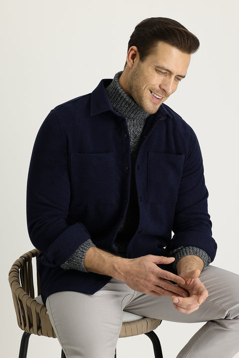 Koyu Lacivert Slim Fit Dar Kesim Shacket Gömlek / Mont